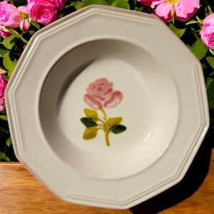 1 Vtg 70's SIC White Porcelain Pink Rose Decagon Salad Soup Cereal Bowl Italy